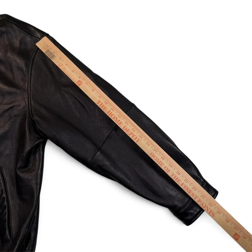 Jos A Bank Mens Black Genuine Leather Bomber Jacket Full Zip Coat Large